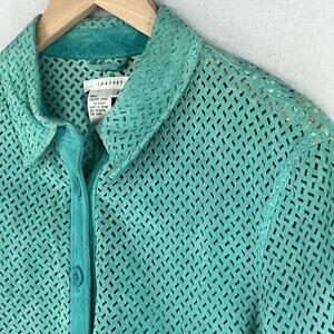 CO & EDDY Jacket Womens M Genuine Suede Perforated Button Up Long Sleeve Green